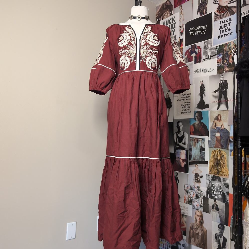 Embroidered Tiered Maxi Cottagecore Anthropologie Dress